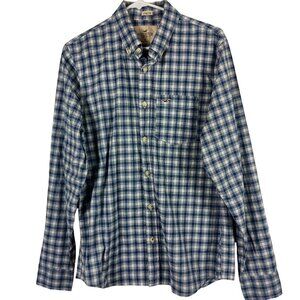 Hollister Blue & White Plaid Stretch Button Up Shirt Mens Size M Casual Preppy